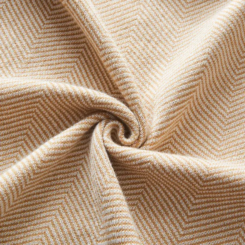 Khaki Herringbone Knit Blanket