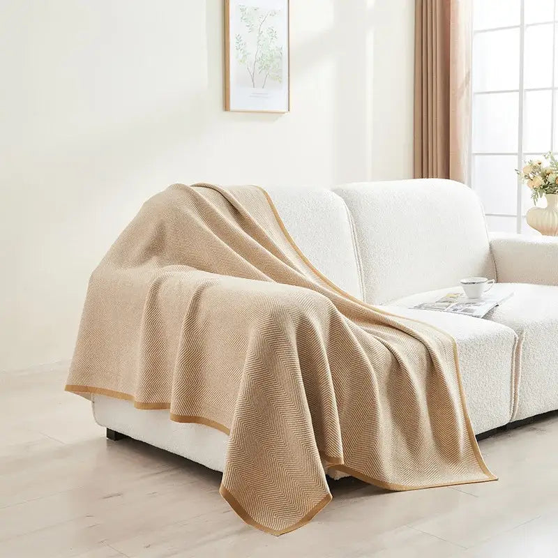 Khaki Herringbone Knit Blanket