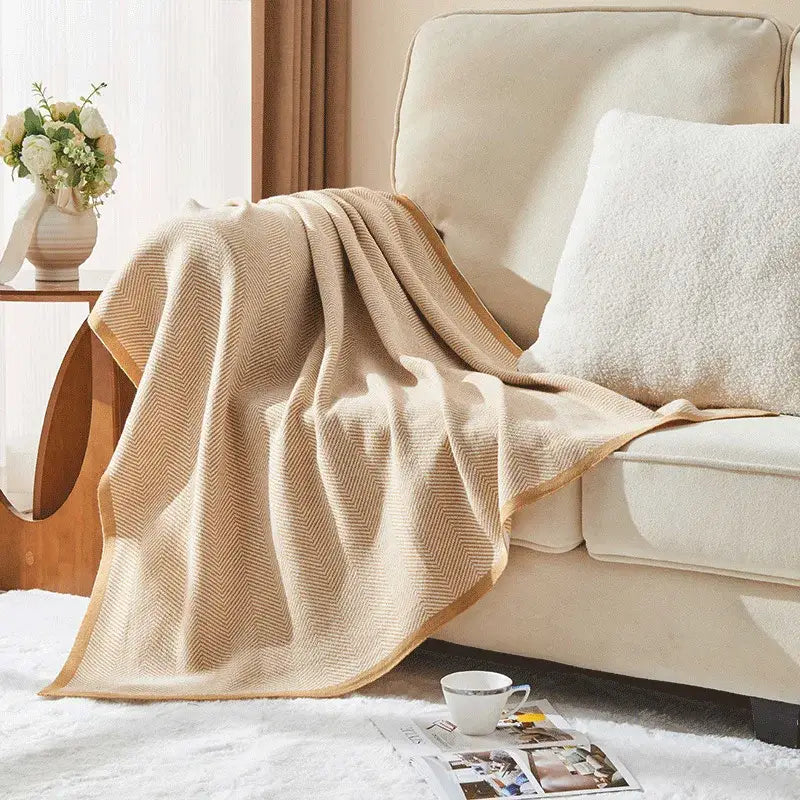 Khaki Herringbone Knit Blanket