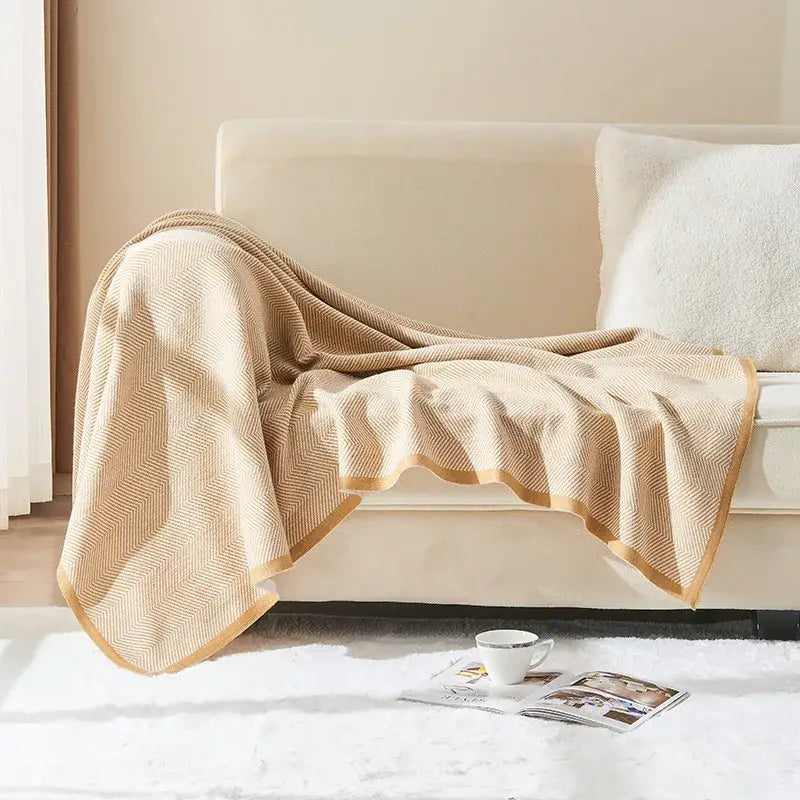 Khaki Herringbone Knit Blanket