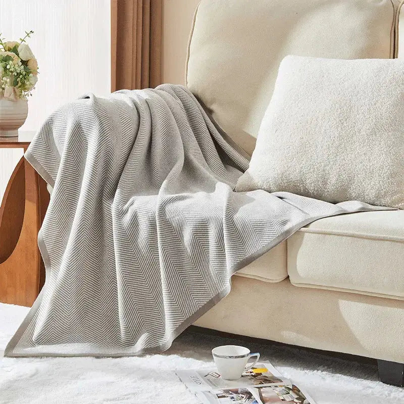 Khaki Herringbone Knit Blanket
