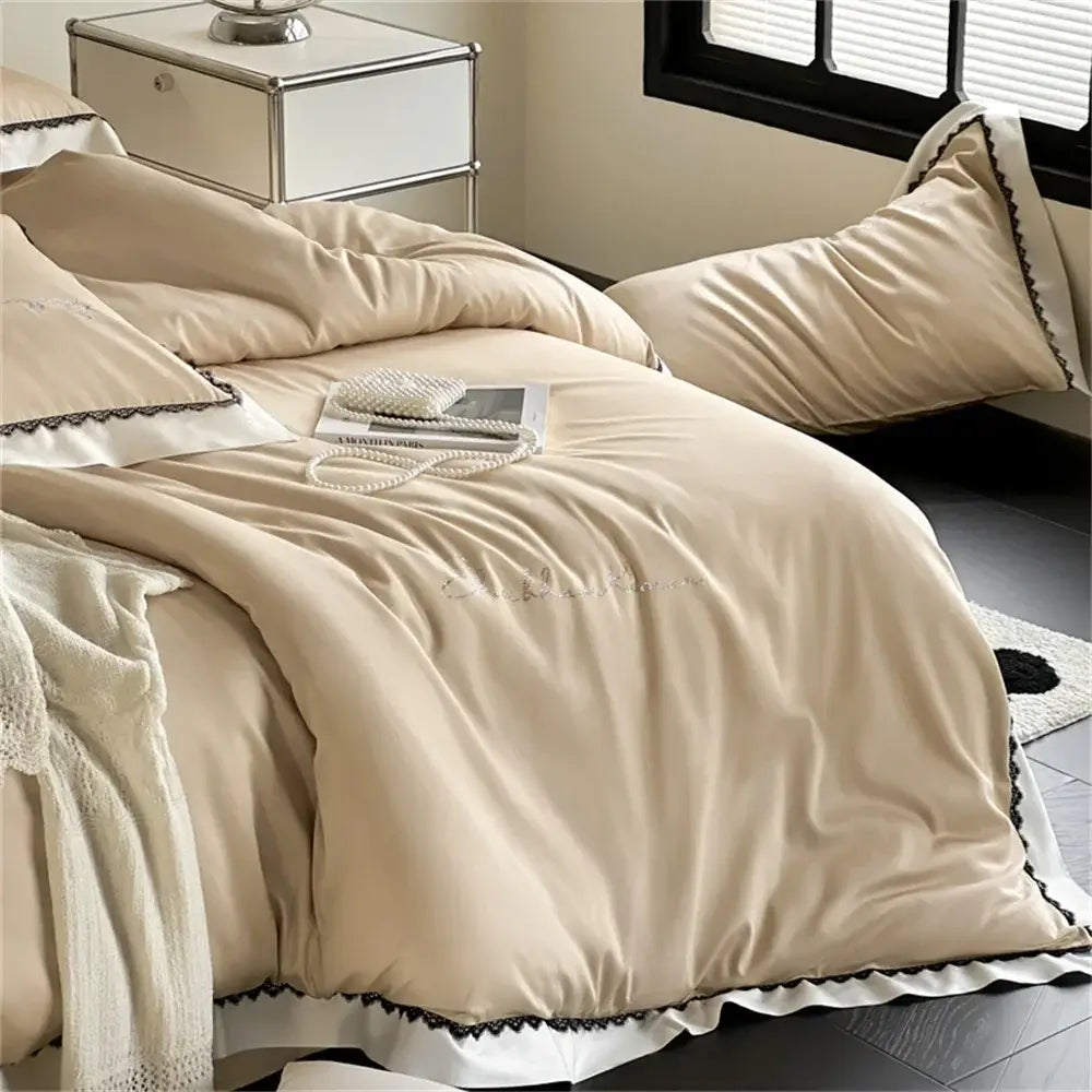 Beige Diamond Lace Bedding