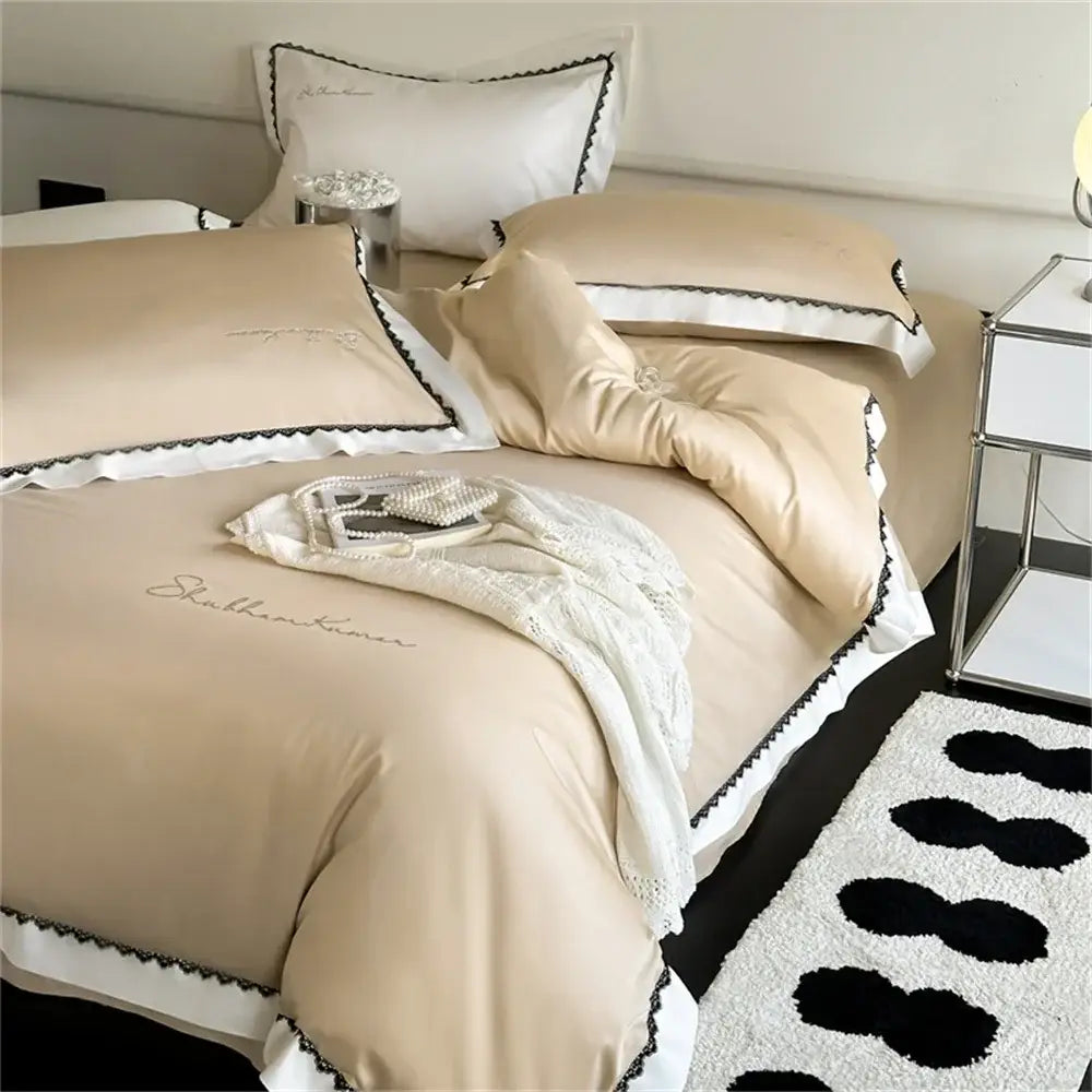 Beige Diamond Lace Bedding
