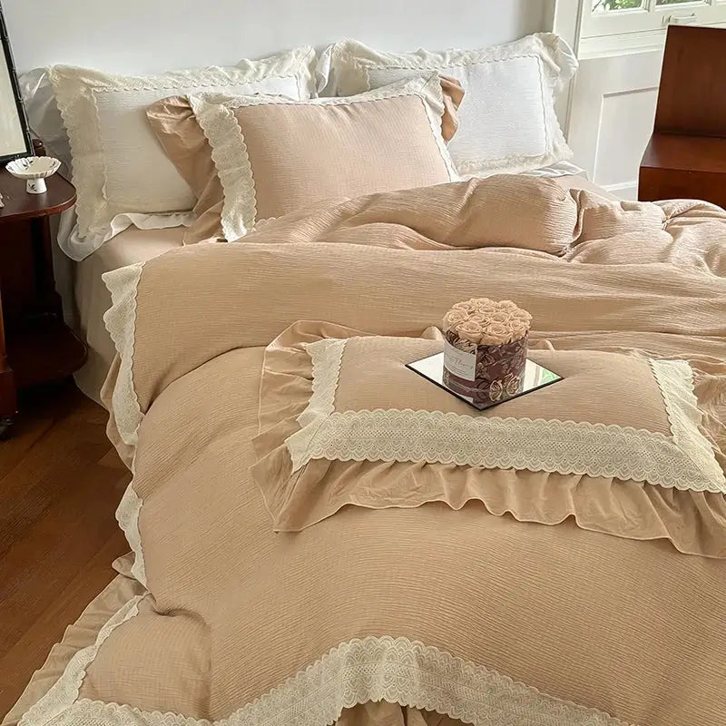 Beige Lace Ruffle Bedding