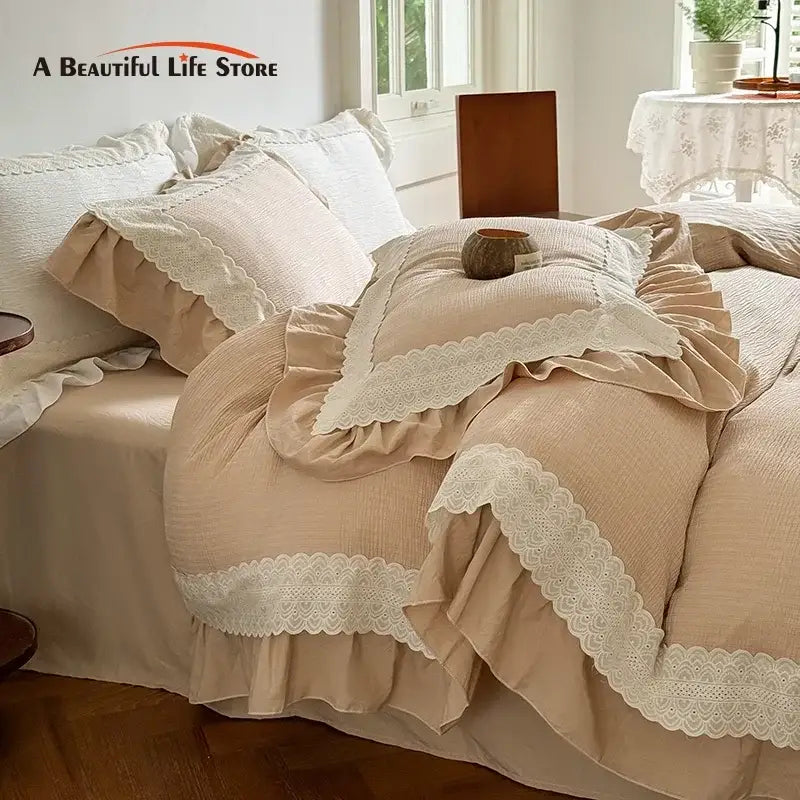Beige Lace Ruffle Bedding