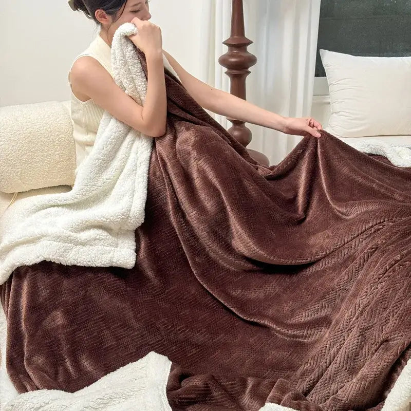 Beige Ribbed Fleece Blanket