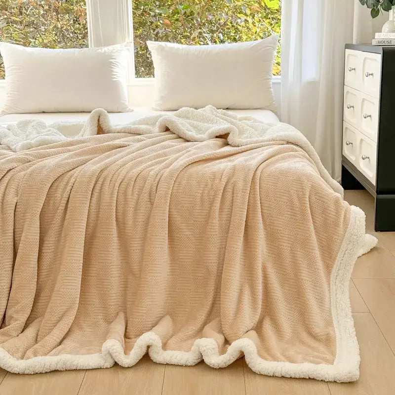 Beige Ribbed Fleece Blanket