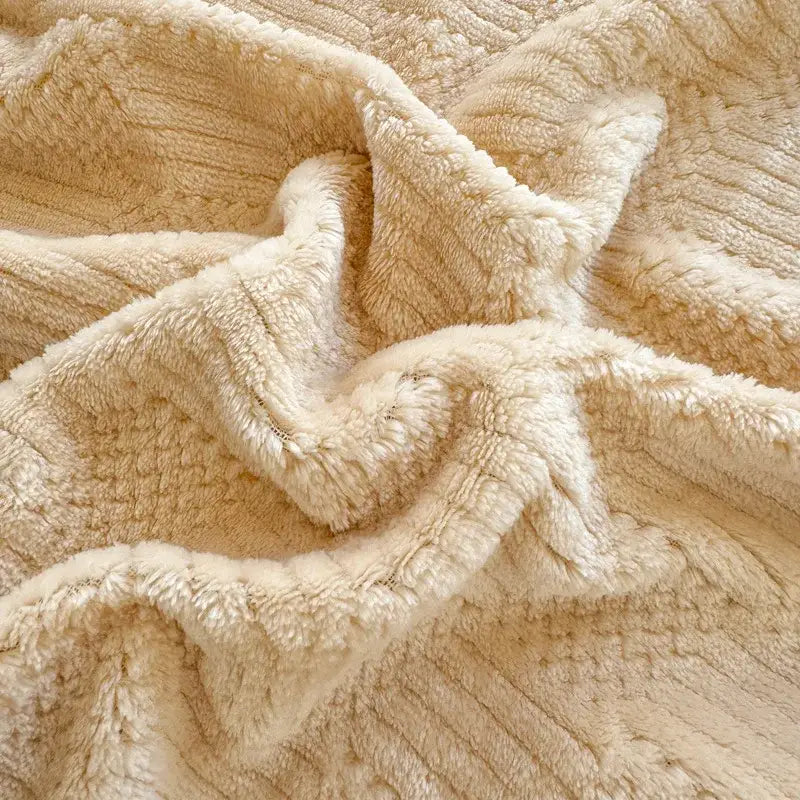 Beige Ribbed Fleece Blanket