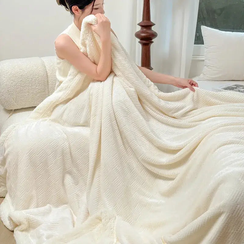 Beige Ribbed Fleece Blanket