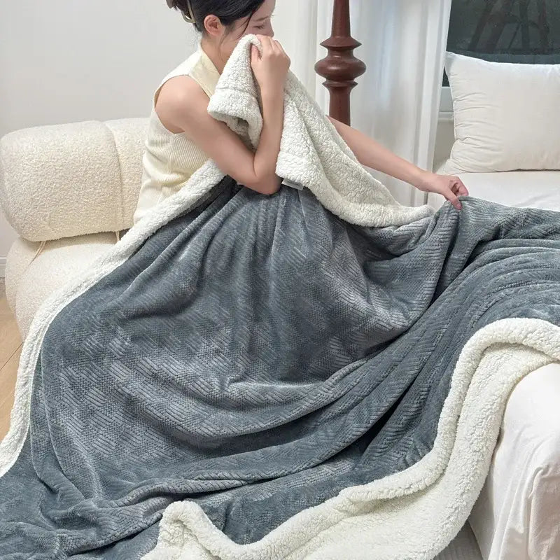 Beige Ribbed Fleece Blanket