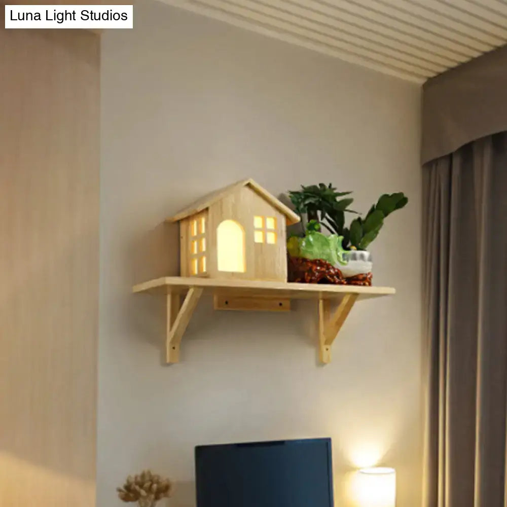 Beige Wooden Wall Sconce