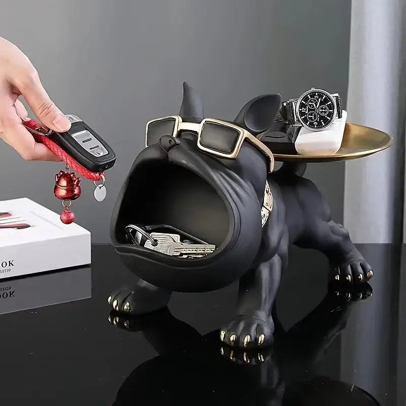 Black Gold Bulldog Remote Control Storage Tray