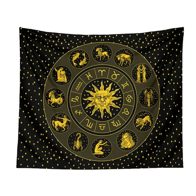 Black Zodiac Wall Tapestry