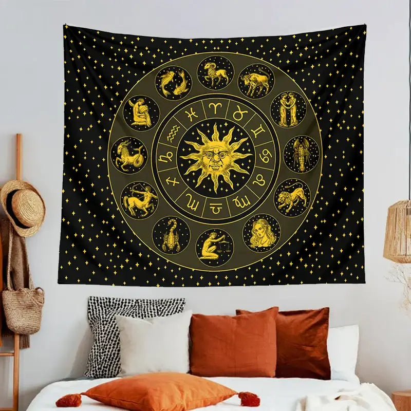 Black Zodiac Wall Tapestry