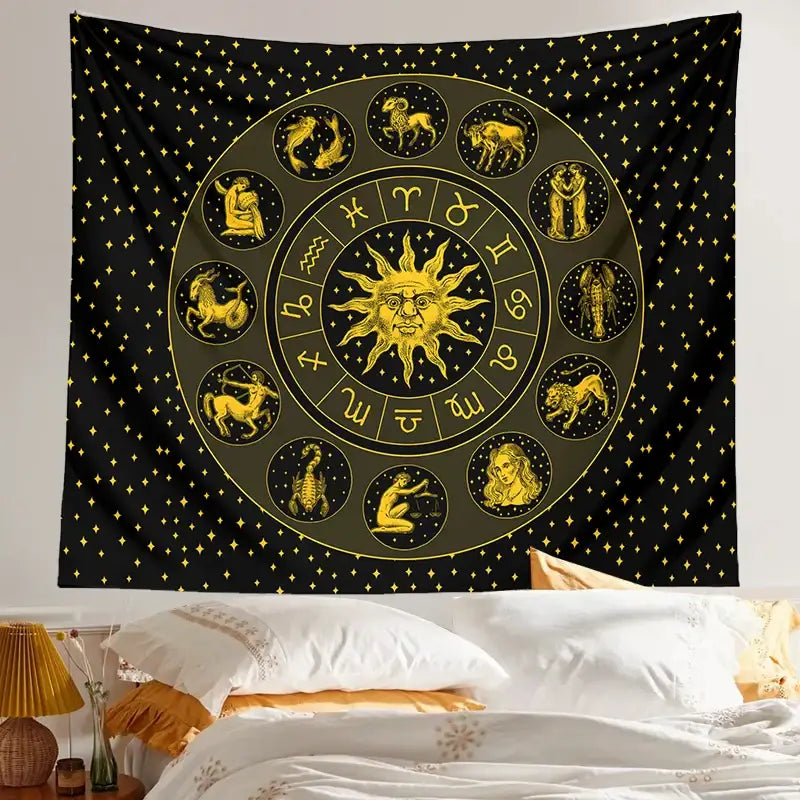 Black Zodiac Wall Tapestry