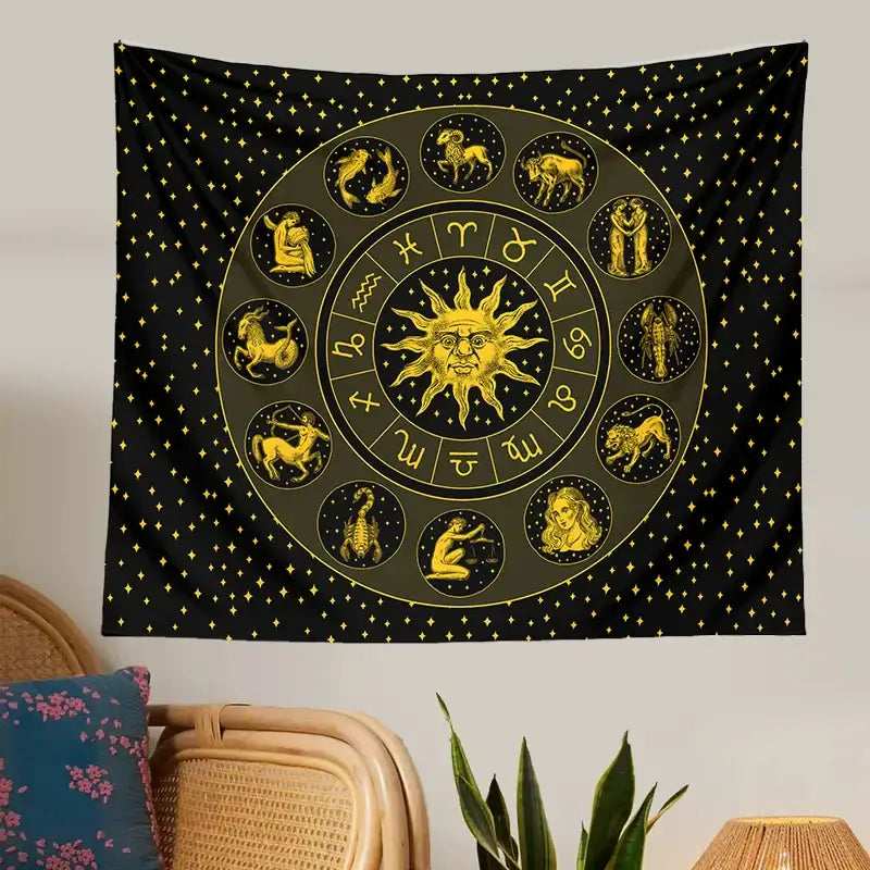 Black Zodiac Wall Tapestry