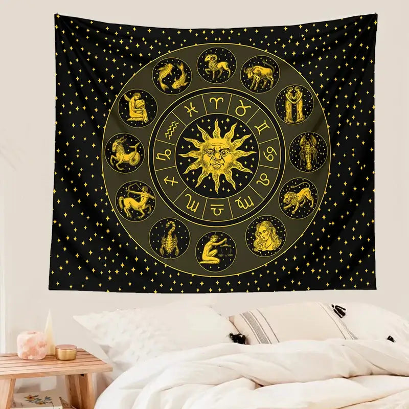 Black Zodiac Wall Tapestry