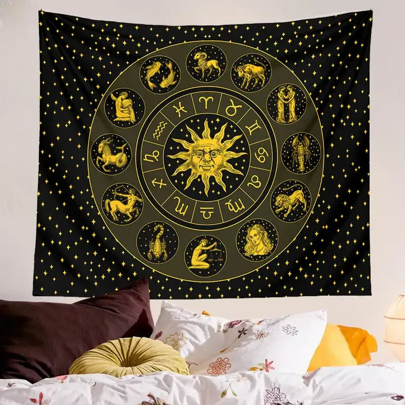 Black Zodiac Wall Tapestry
