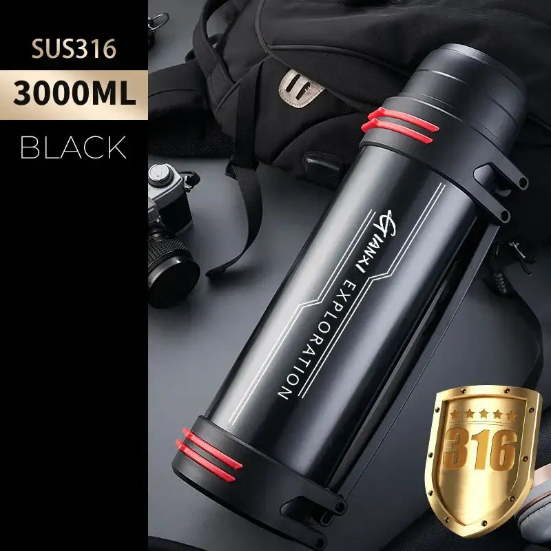 Black Stainless Travel Flask 3000ml Double-Wall