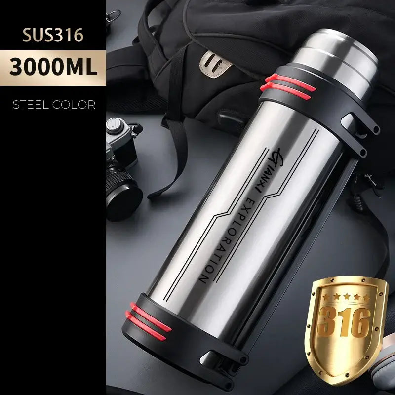Black Stainless Travel Flask 3000ml Double-Wall