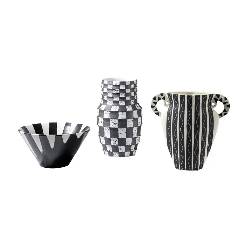 Black White Ceramic Geometric Vase for Flowers