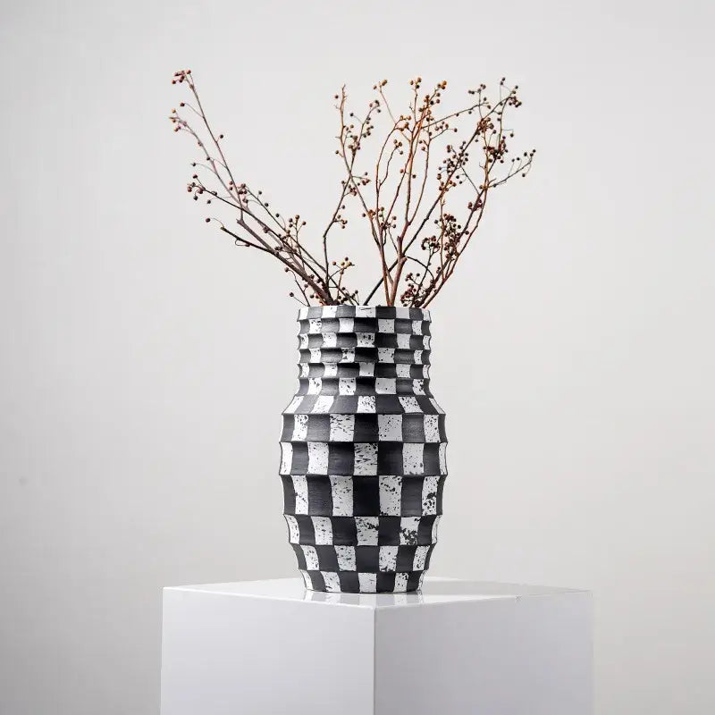 Black White Ceramic Geometric Vase for Flowers