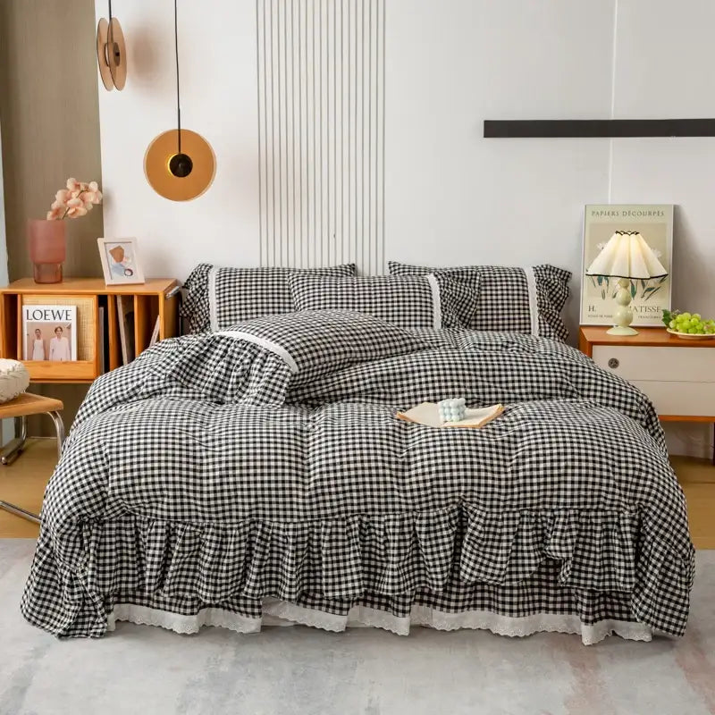 Plaid Cotton Ruffle Bedding