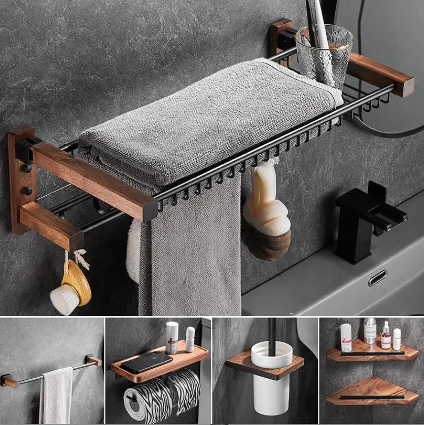 Black Wood Bathroom Set