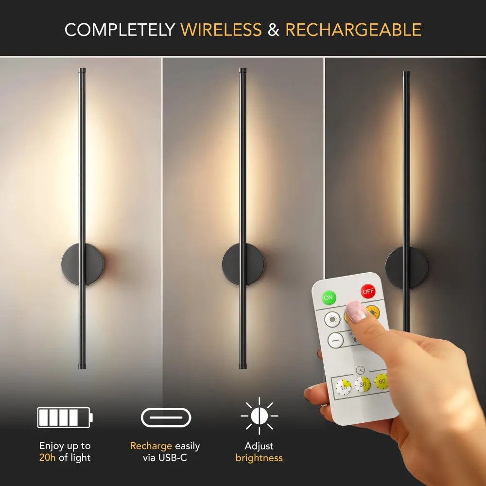 Black Modern Wireless Battery Wall Sconce