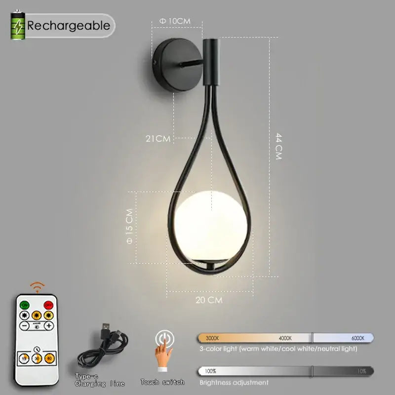 Black Remote Wall Sconce