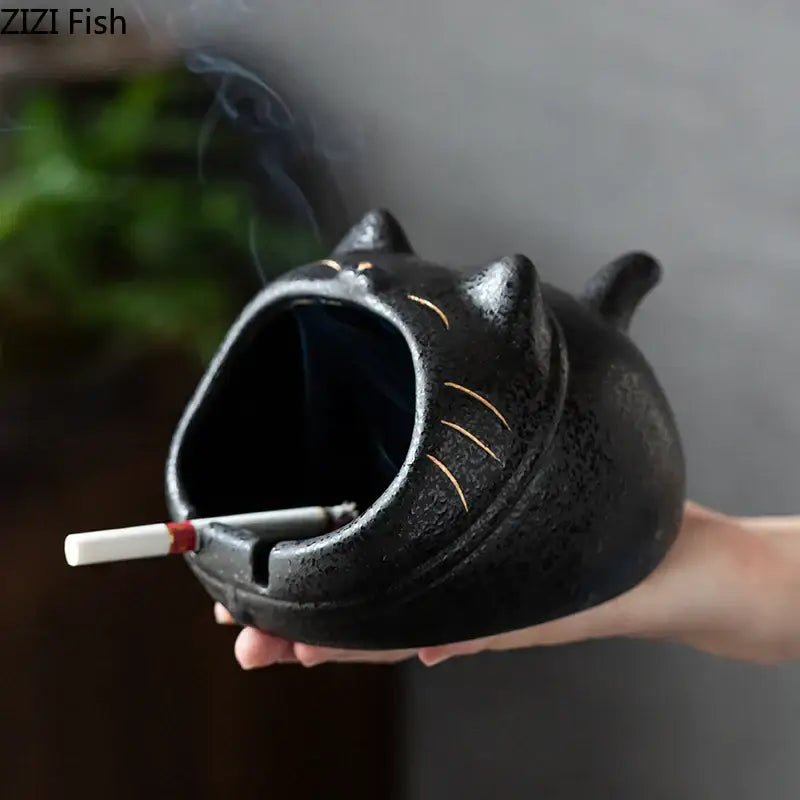 Black Ceramic Cat Ashtray