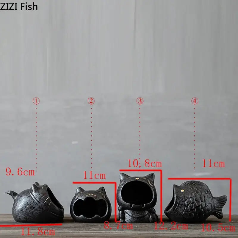 Black Ceramic Cat Ashtray