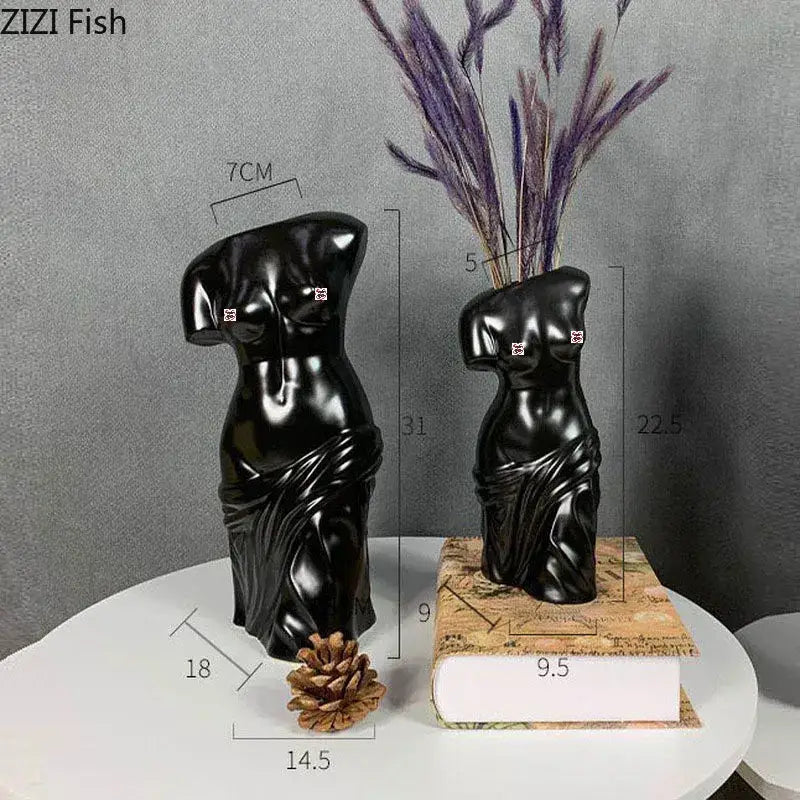 Black Ceramic Figurine Vase