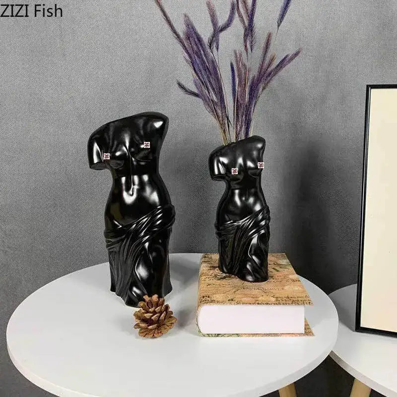 Black Ceramic Figurine Vase