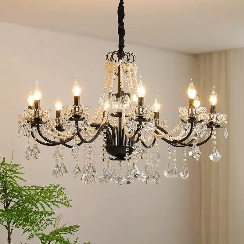 Black Crystal Pendant Light for High Ceilings