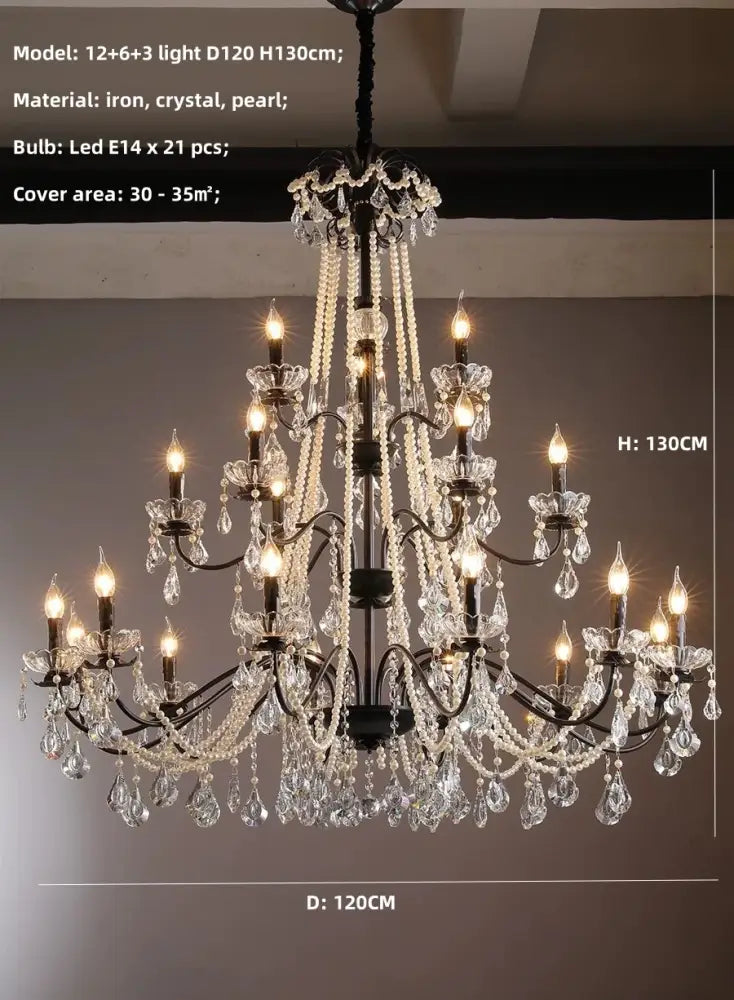Black Crystal Pendant Light for High Ceilings