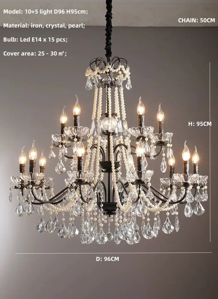 Black Crystal Pendant Light for High Ceilings