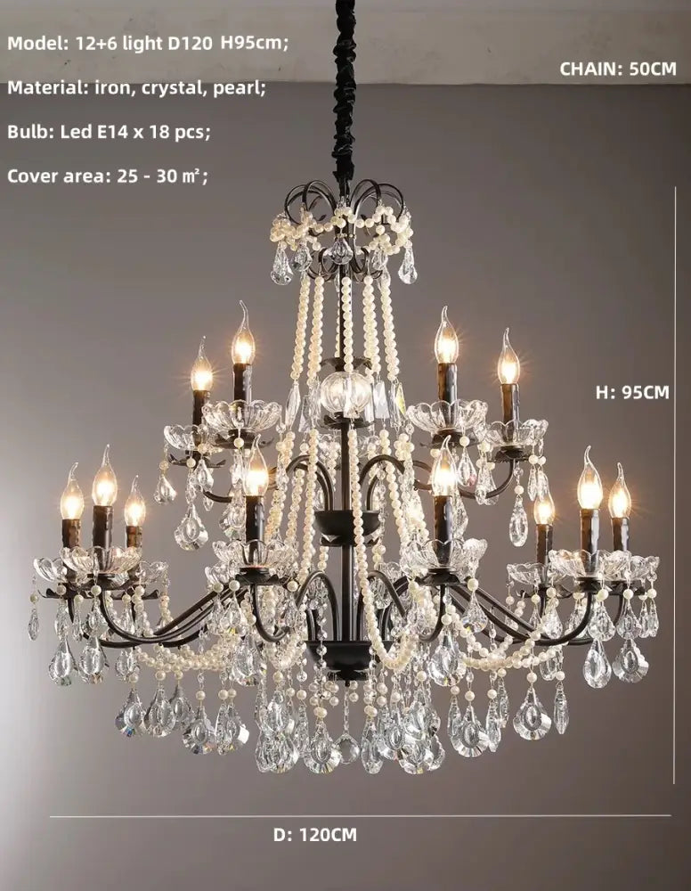 Black Crystal Pendant Light for High Ceilings