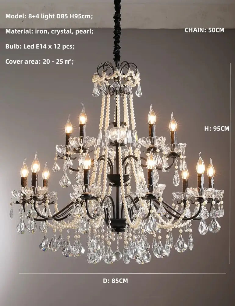 Black Crystal Pendant Light for High Ceilings