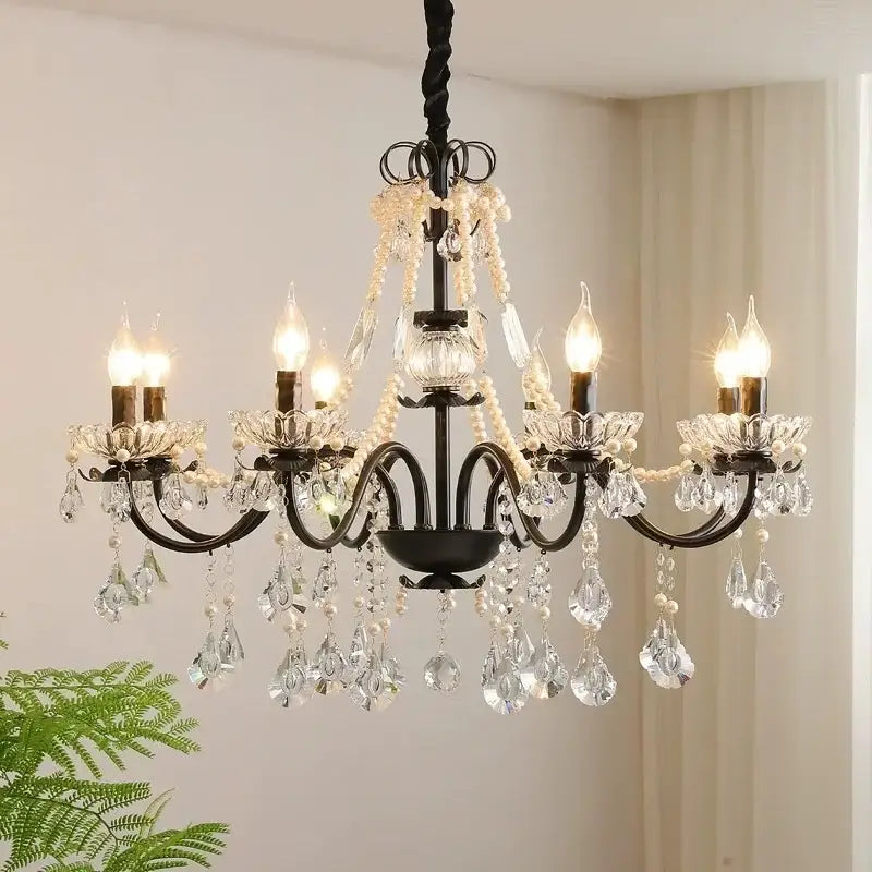 Black Crystal Pendant Light for High Ceilings