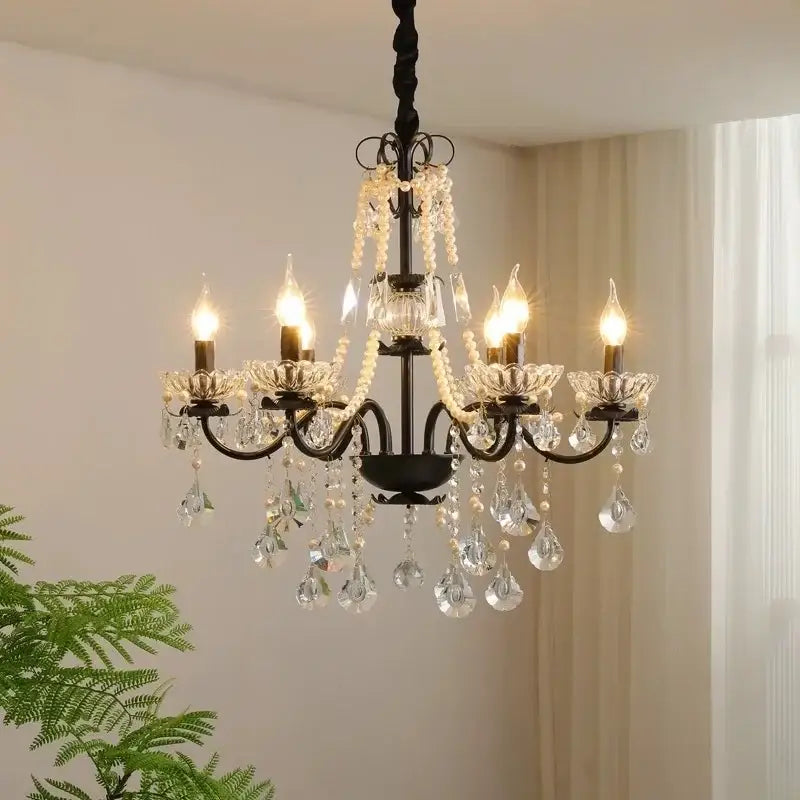 Black Crystal Pendant Light for High Ceilings