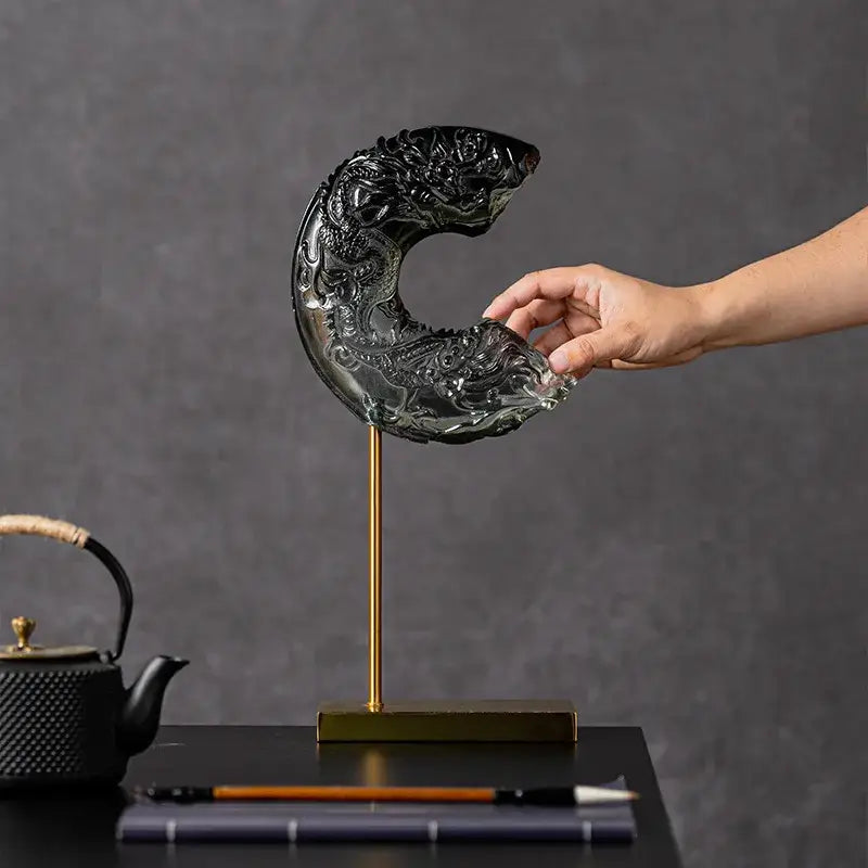 Black Glass Dragon Sculpture
