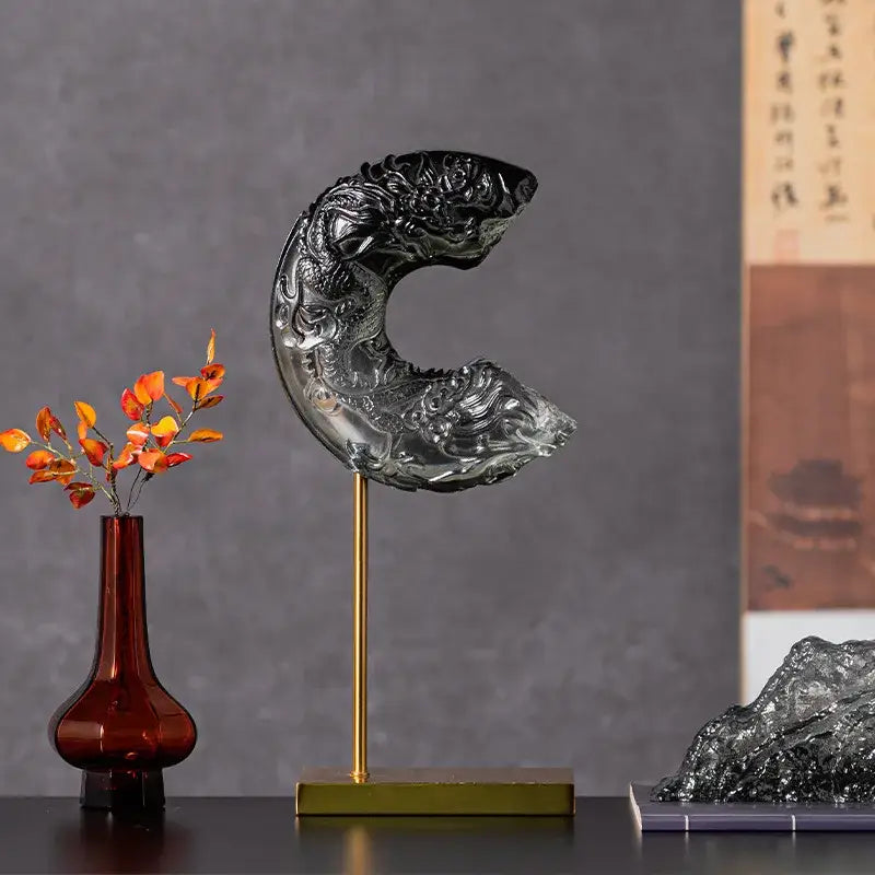 Black Glass Dragon Sculpture