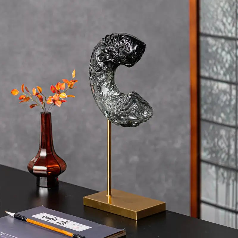 Black Glass Dragon Sculpture