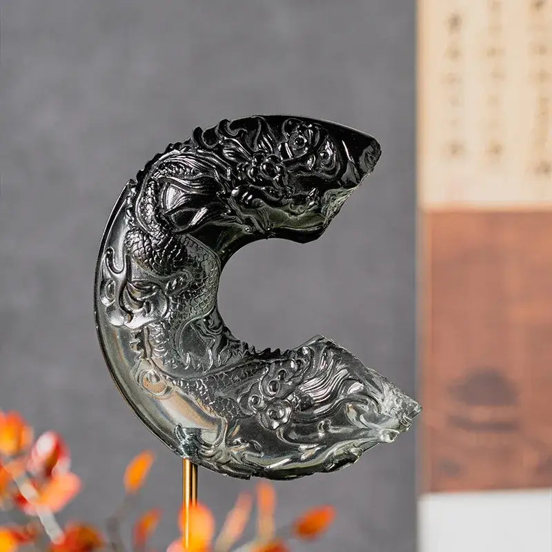 Black Glass Dragon Sculpture