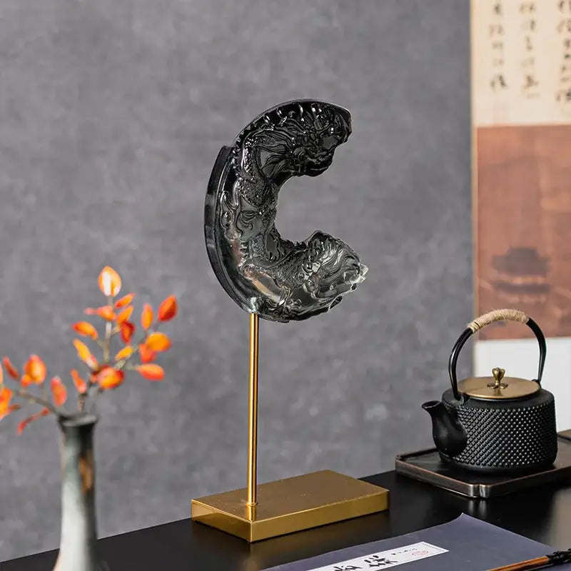 Black Glass Dragon Sculpture