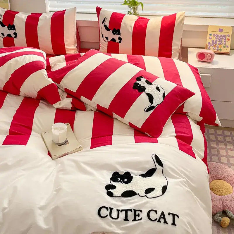 Black Gray Cat Bedding Set