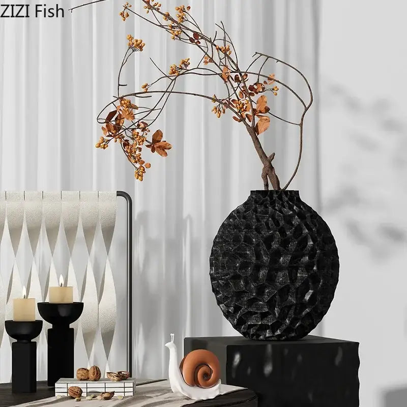Black Honeycomb Ceramic Vase