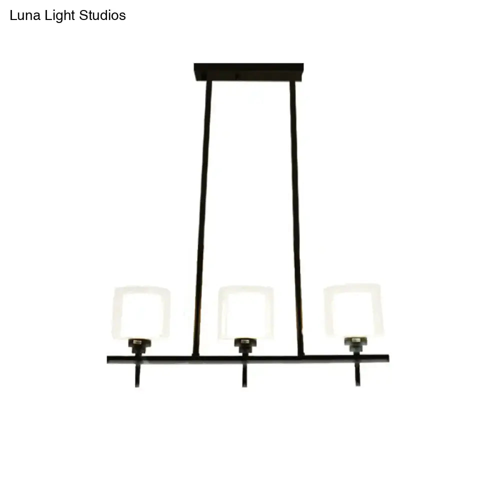 Black Metal Adjustable Glass Four-Light Dining Chandelier