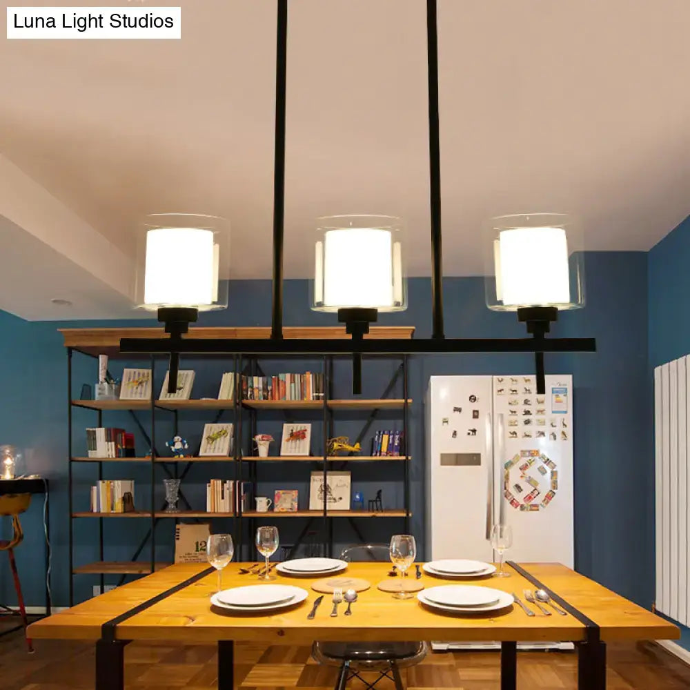 Black Metal Adjustable Glass Four-Light Dining Chandelier